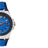 Versace Chain Reaction Quartz Blue Dial Blue & Black Leather Strap Watch for Men - VEDY00119