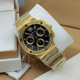 Versace Greca Chronograph Black Dial Gold Steel Strap Watch For Men - VEZ900421