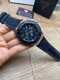 Guess Indovina Quartz Black Dial Black Leather Strap Watch For Men - W0040G9