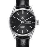 Tag Heuer Carrera Automatic Black Dial Black Leather Strap Watch for Men - WAR201A.FC6266