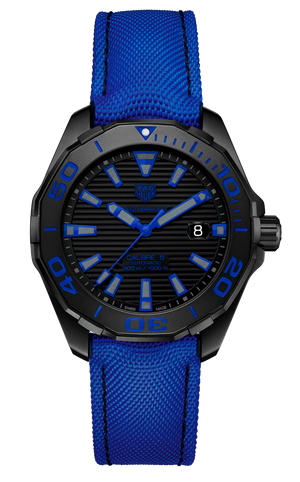 Tag Heuer Aquaracer Calibre 5 Automatic Titanium Black Dial Blue Nylon Strap Watch for Gents - WAY208B.FC6382