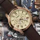 Fossil Grant Chronograph White Dial Brown Leather Strap Watch for Men - FS4991