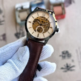Fossil Neutra Automatic Skeleton White Dial Brown Leather Strap Watch for Men - ME3184
