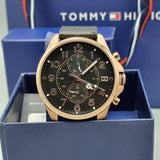 Tommy Hilfiger Dean Chronograph Quartz Black Dial Black Leather Strap Watch for Men - 1791273