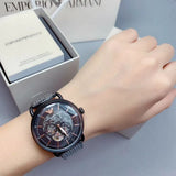 Emporio Armani Automatic Multifunction Black Dial Black Mesh Bracelet Watch For Men - AR60025