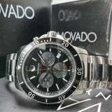 Movado Series 800 Chronograph Black Dial Silver Steel Strap Watch For Men - 2600142