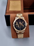 Michael Kors Runway Quartz Black Dial Gold Steel Strap Watch For Women - MK6682