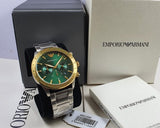 Emporio Armani Mario Chronograph Green Dial Silver Steel Strap Watch For Men - AR11454
