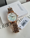 Emporio Armani Gianni T Bar Quartz Mother of Pearl Dial Rose Gold Steel Strap Watch For Women - AR11385