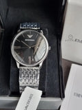 Emporio Armani Minimalist Black Dial Silver Steel Strap Watch for Men - AR11600