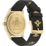 Gucci G Timeless Bee Motif Black Dial Black Leather Strap Watch For Women - YA1264055
