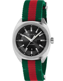 Gucci GG2570 Quartz Black Dial Green & Red Nylon Strap Watch For Men - YA142305