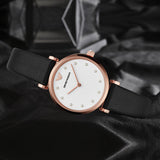 Emporio Armani Gianni T-Bar White Dial Black Leather Strap Watch for Women - AR11270