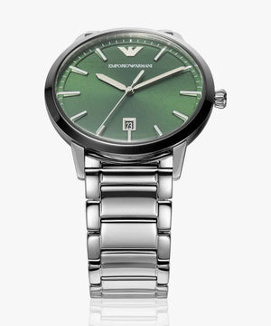 Emporio Armani Claudio Green Dial Silver Steel Strap Watch for Men - AR11575