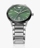 Emporio Armani Claudio Green Dial Silver Steel Strap Watch for Men - AR11575