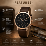 Lacoste Replay Chronograph Black Dial Brown Leather Strap Watch for Men - 2011257