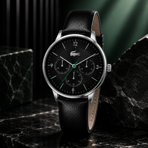 Lacoste Club Multi Watch Black Dial Black Leather Strap Watch for Men - 2011139