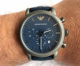 Emporio Armani Luigi XLarge Chronograph Blue Dial Blue Leather Strap Watch for Men - AR1969