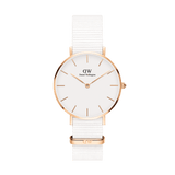 Daniel Wellington Petite Dover Quartz White Dial White NATO Strap Watch For Women - DW001000313