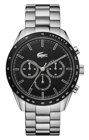 Lacoste Boston Chronograph Black Dial Silver Steel Strap Watch for Men - 2011079