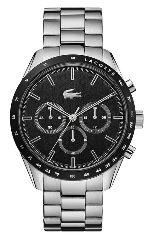 Lacoste Boston Chronograph Black Dial Silver Steel Strap Watch for Men - 2011079