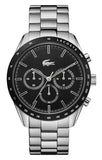 Lacoste Boston Chronograph Black Dial Silver Steel Strap Watch for Men - 2011079