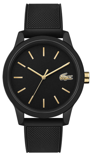 Lacoste 12.12 Black Dial Black Silicon Strap Watch for Men - 2011010