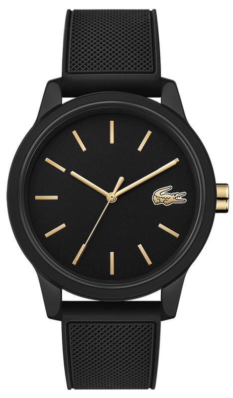 Lacoste 12.12 Black Dial Black Silicon Strap Watch for Men - 2011010
