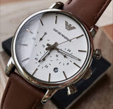 Emporio Armani Luigi Chronograph Silver Dial Brown Leather Strap Watch for Men - AR1846