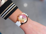 Guess Crush Crystals Gold Dial White Rubber Strap Watch for Women - W1223L3