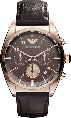 Emporio Armani Classic Chronograph Brown Dial Brown Leather Strap Watch for Men - AR0371