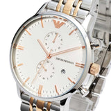 Emporio Armani Chronograph White Dial Two Tone Steel Strap Watch For Men - AR0399
