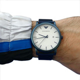 Emporio Armani Luigi Quartz White Dial Blue Mesh Bracelet Watch For Men - AR11025