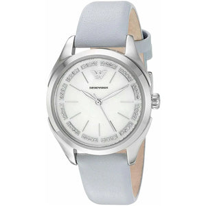 Emporio Armani Valeria Mother of Pearl Dial Blue Leather Strap Watch for Women - AR11032