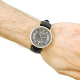 Emporio Armani Renato Quartz Grey Dial Black Leather Strap Watch For Men - AR11049
