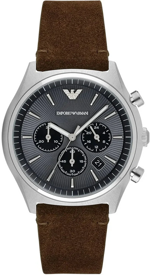 Emporio Armani Zeta Chronograph Gray Dial Brown Leather Strap Watch for Men - AR11080