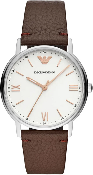 Emporio Armani Kappa Silver Dial Brown Leather Strap Watch for Men - AR11173