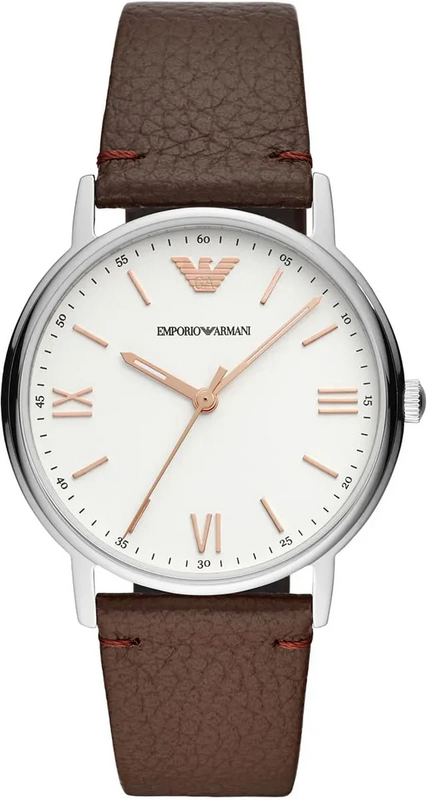 Emporio Armani Kappa Silver Dial Brown Leather Strap Watch for Men - AR11173