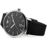 Emporio Armani Ruggero Black Dial Black Leather Strap Watch for Men - AR11193
