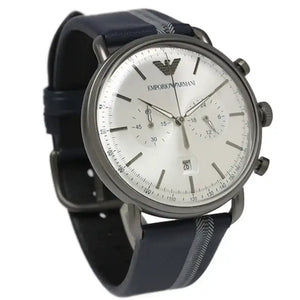 Emporio Armani Aviator Silver Dial Two Tone Leather Strap Watch for Men - AR11202