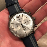 Emporio Armani Aviator Silver Dial Two Tone Leather Strap Watch for Men - AR11202