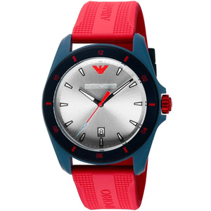 Emporio Armani Sigma Silver Dial Red Silicone Strap Watch for Men - AR11219