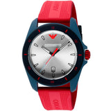 Emporio Armani Sigma Silver Dial Red Silicone Strap Watch for Men - AR11219