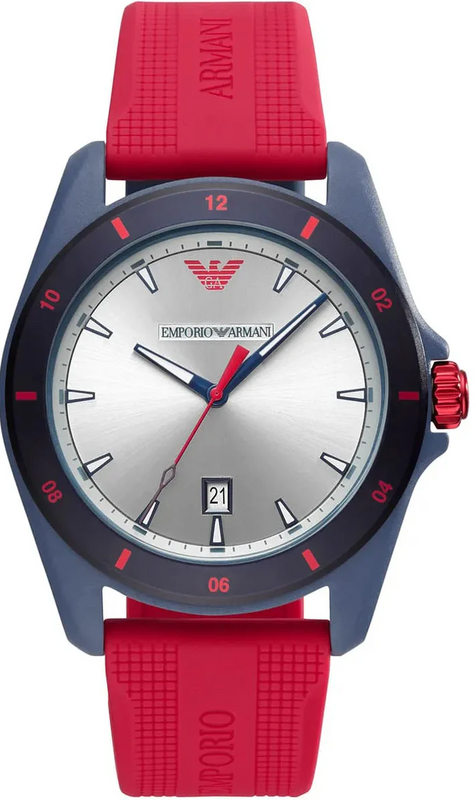 Emporio Armani Sigma Silver Dial Red Silicone Strap Watch for Men - AR11219