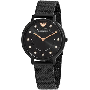 Emporio Armani Kappa Black Dial Black Mesh Strap Watch for Women - AR11252