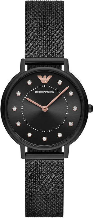 Emporio Armani Kappa Black Dial Black Mesh Strap Watch for Women - AR11252