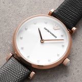 Emporio Armani Gianni T-Bar White Dial Black Leather Strap Watch for Women - AR11270