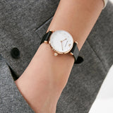 Emporio Armani Gianni T-Bar White Dial Black Leather Strap Watch for Women - AR11270
