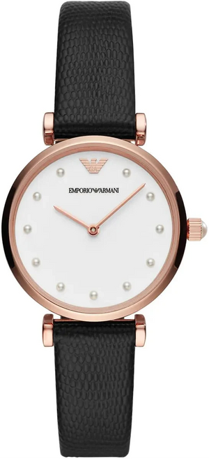 Emporio Armani Gianni T-Bar White Dial Black Leather Strap Watch for Women - AR11270