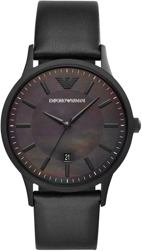 Emporio Armani Renato Black Dial Black Leather Strap Watch for Men - AR11276